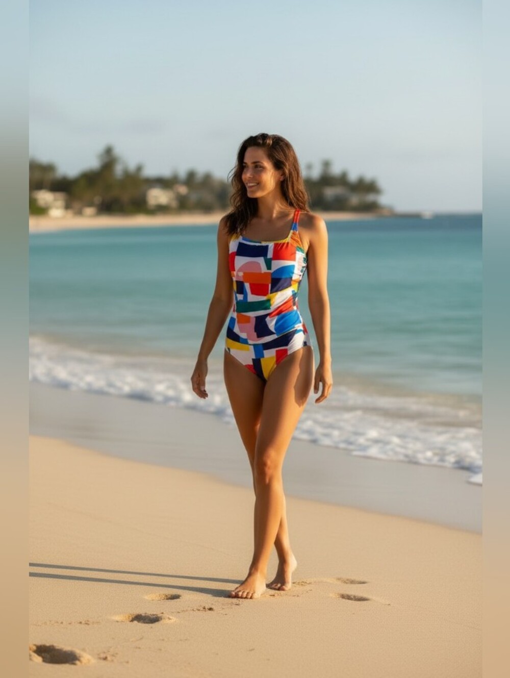 Nautica Women’s One-Piece Halter Swimsuit Geometric Multicolor L Adjustable - Picture 3 of 9